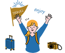 癒しの旅を楽しむ女性のイラスト